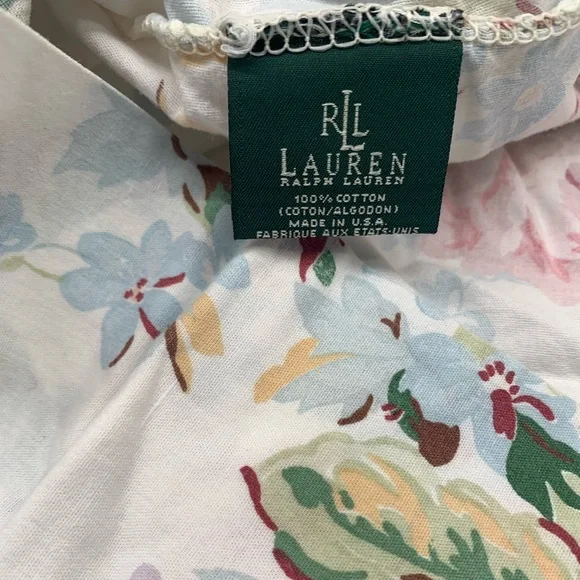 Vtg Lauren Ralph Lauren Cream Floral Cottagecore Pond Cotton Pillowcase Set 2 - Picture 3 of 8